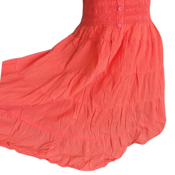 CORAL 100% COTTON LINED SUMMER TIERED DRESS WITH SMOCKED WAIST, SZ.M - Picture 4 of 8